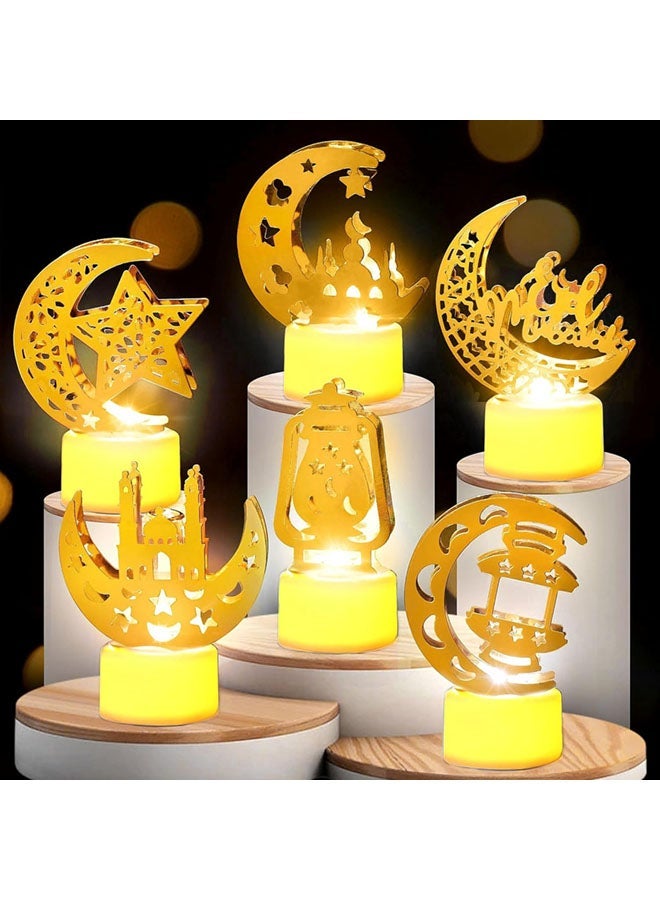 6 PACK LED RAMADAN MINI LANTERNS LIGHTS, EID MUBARAK STAR & MOON CANDLE LAMPS, IDEAL FOR DESKTOP, BALCONY, YARD, PARTY & HOME DECOR - INDOOR & OUTDOOR USE
