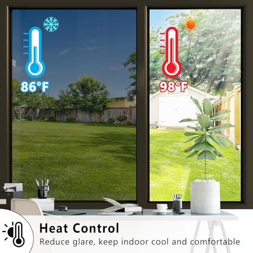 ConCus-T One Way Window Film Window Tint Sun Blocking Window Privacy Film Anti-UV Solar Film Heat Control Window Film Mirror Tint Home Office Static Cling, Black Silver 23.62 Inch x 6.5 Feet - Image 3