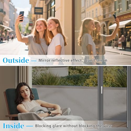 ConCus-T One Way Window Film Window Tint Sun Blocking Window Privacy Film Anti-UV Solar Film Heat Control Window Film Mirror Tint Home Office Static Cling, Black Silver 23.62 Inch x 6.5 Feet - Image 5