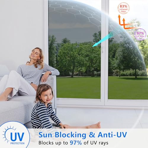 ConCus-T One Way Window Film Window Tint Sun Blocking Window Privacy Film Anti-UV Solar Film Heat Control Window Film Mirror Tint Home Office Static Cling, Black Silver 23.62 Inch x 6.5 Feet - Image 2