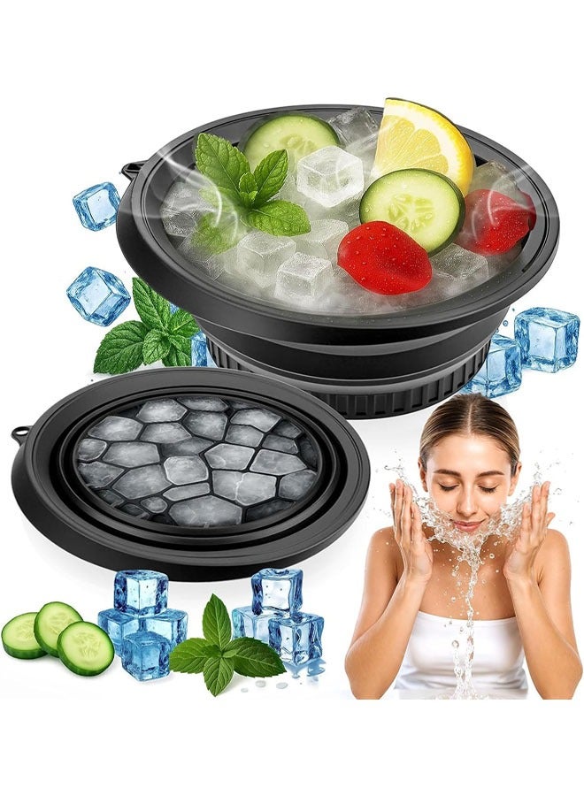 Foldable Facial Ice Bath Bowl, Silicone Facial Ice Bath Bowl Portable Ice Bucket Reusable Facial Ice Holder for Facial Care Eliminate Puffiness Travel Built-in Ice Icetray  - Image 1