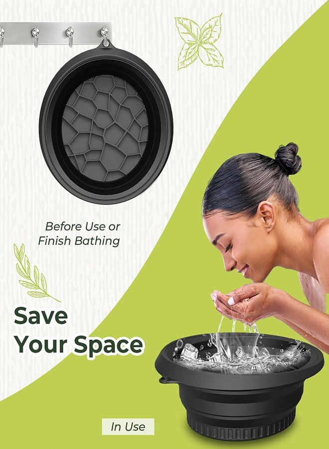Foldable Facial Ice Bath Bowl, Silicone Facial Ice Bath Bowl Portable Ice Bucket Reusable Facial Ice Holder for Facial Care Eliminate Puffiness Travel Built-in Ice Icetray  - Image 4