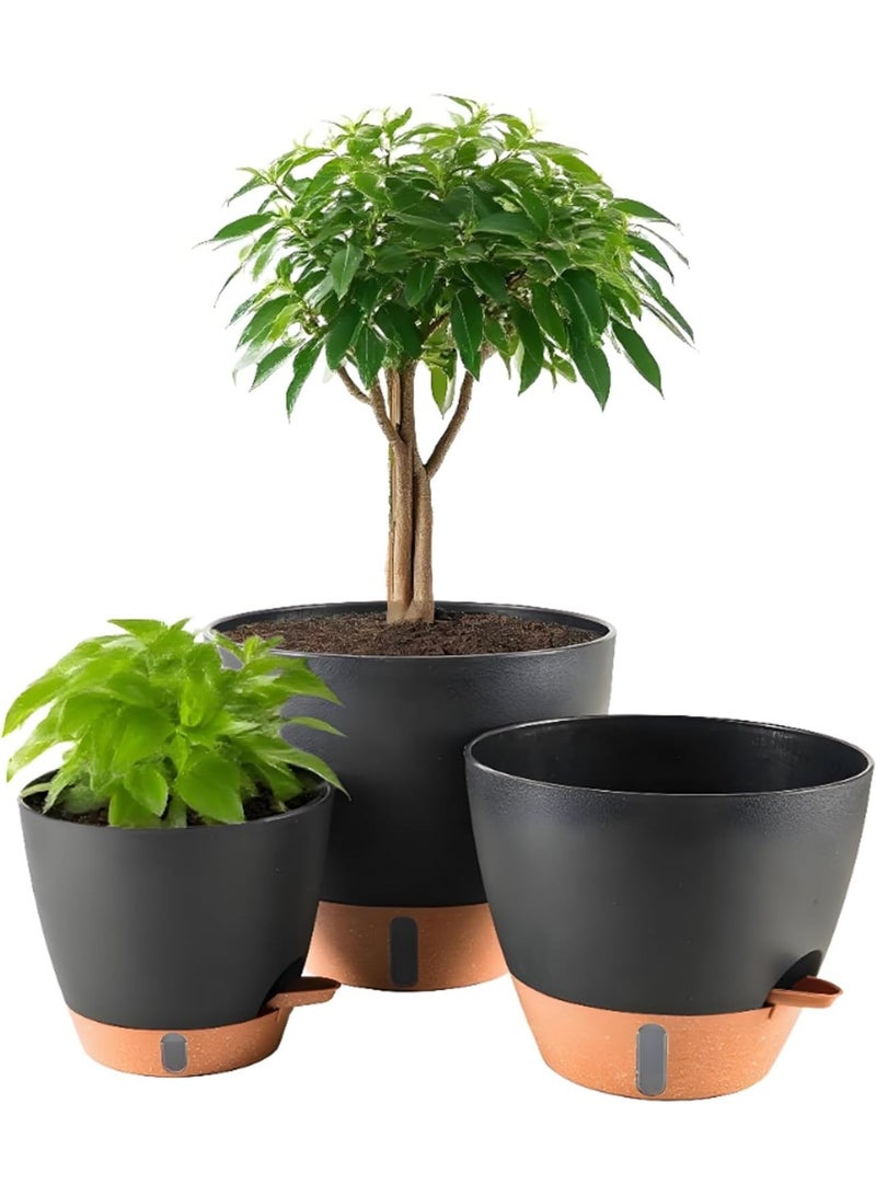 YelaJoy 20/ 23/ 25cm Self Watering Plant Pots, Large Plastic Planter with Drainage Holes,  Modern Decorative Flower Pots for Indoor or Outdoor - Image 1