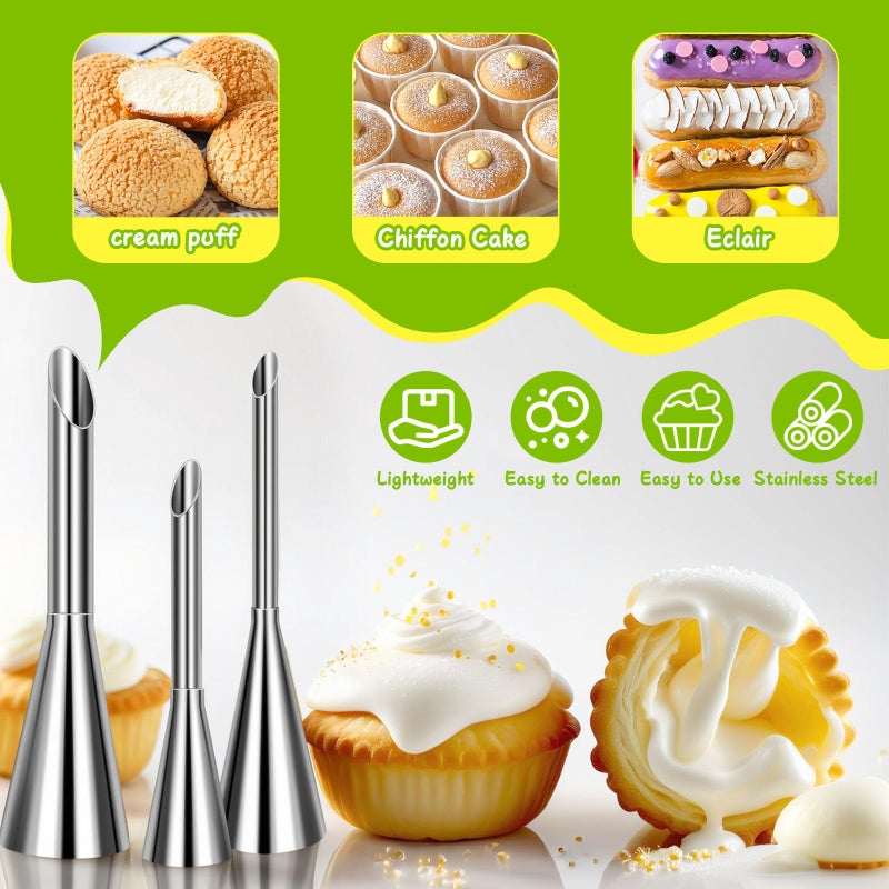 Suuker Cream Piping Tips, Stainless Steel Long Cream Puff Nozzle Decor Small Pastry Icing Piping Decorating Tools (3 Pieces) - Image 4