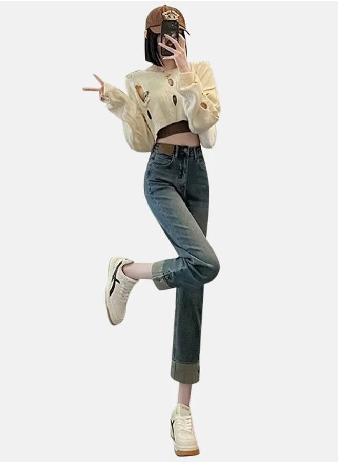 YUNIQEE Blue Cotton Slim Fit High-Rise Jeans