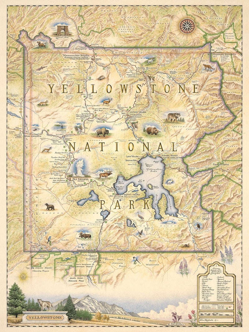 Xplorer Maps Yellowstone National Park and-Drawn Map Poster - Authentic 18x24 Vintage-Style Wall Art - Lithographic Print with Soy-Based Inks - Made in USA - Image 1