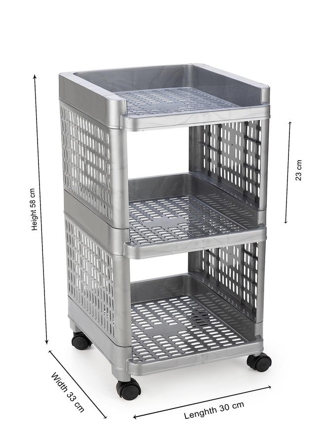 SHRUTI 3-Layer Multipurpose Vegetable Stand Rack with 4 Wheels - Grey Color - Plastic Storage Organizer Basket for Modular Kitchen & Office, Perfect for Potatoes, Onions, and Home Snacks - Image 5