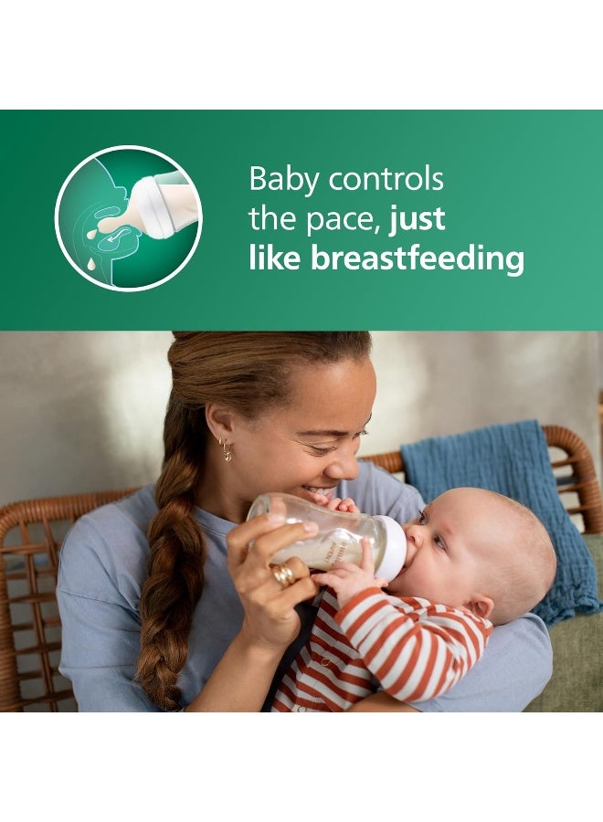 Avent زجاجات حليب الأطفال من فيليبس أفينت الطبيعية بزجاجة زجاجية مع حلمات استجابة طبيعية (تدفق متوسط، تدفق 3)، 8 أونصات، 4 عبوات، SCY913/04 - Image 2