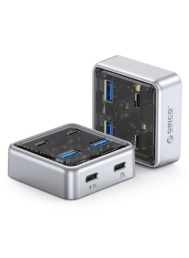 ORICO 10Gbps USB-C Hub, 4-Port Zinc Alloy USB Splitter with 2 USB-A & 2 USB-C Ports, High-Speed Data Extender for Laptops, PCs, Desktops, and More (1.64Ft) - Image 1