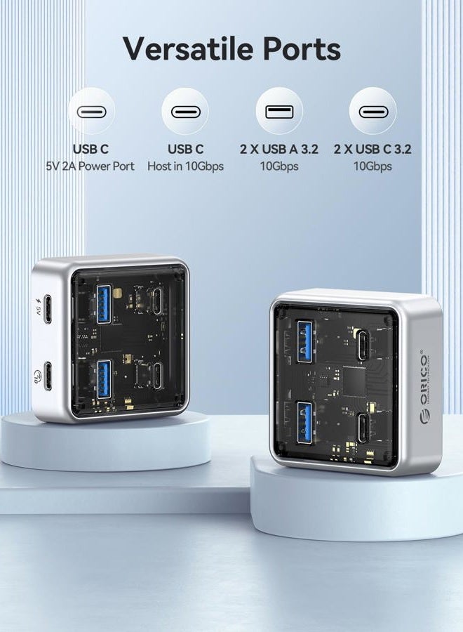 ORICO 10Gbps USB-C Hub, 4-Port Zinc Alloy USB Splitter with 2 USB-A & 2 USB-C Ports, High-Speed Data Extender for Laptops, PCs, Desktops, and More (1.64Ft) - Image 3