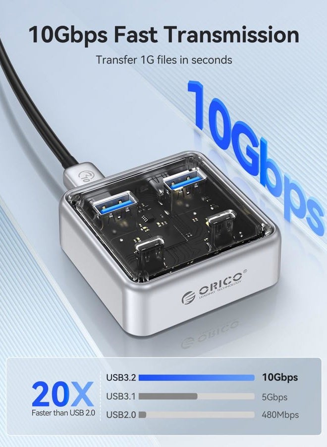 ORICO 10Gbps USB-C Hub, 4-Port Zinc Alloy USB Splitter with 2 USB-A & 2 USB-C Ports, High-Speed Data Extender for Laptops, PCs, Desktops, and More (1.64Ft) - Image 2