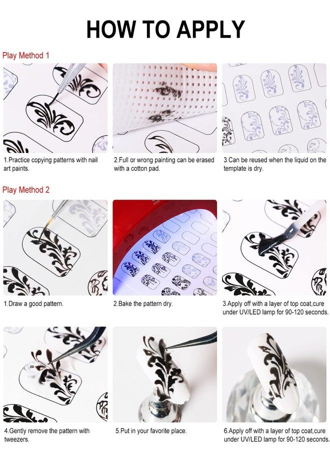 DOUBORQ Nail Art Book Design Practice With 3pc Rose Gold Nail Liner Pen 360pcs Nail Wipes Lines Drawing Painting Template Learning Book Manicure Tools For Beginner (white) - Image 5