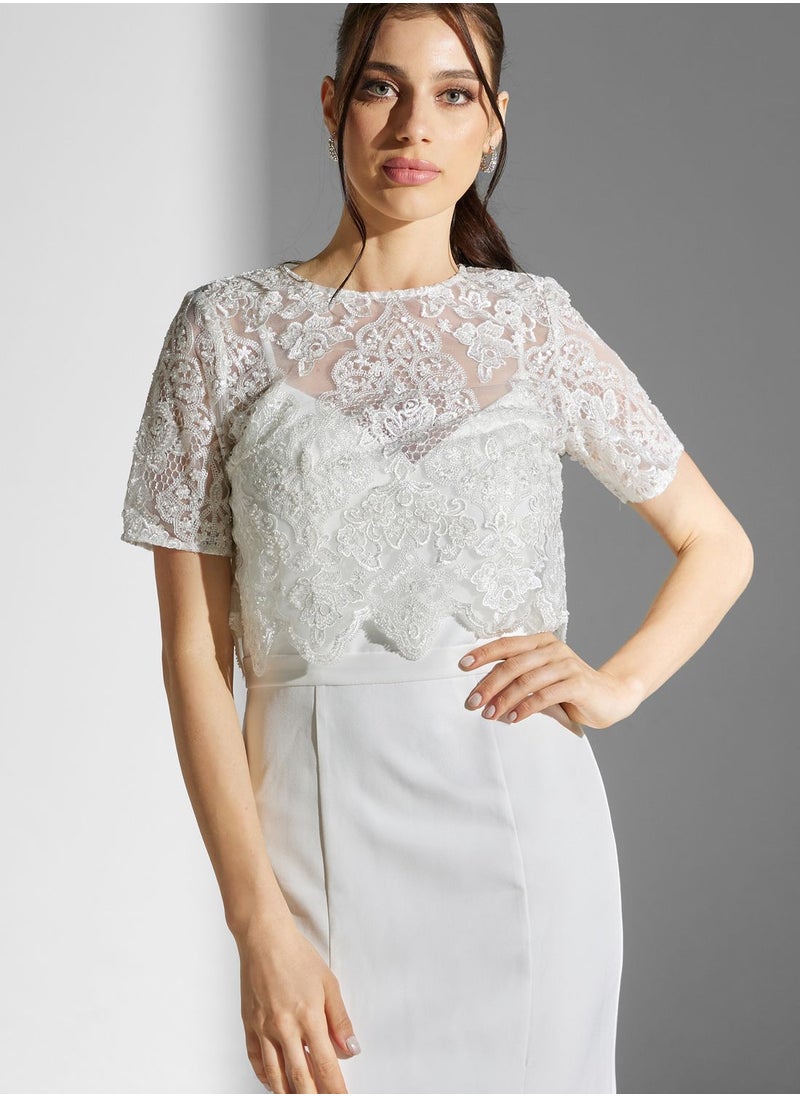 Chi-Chi London - Embellished Lace Detail Bridal Dress - Image 1