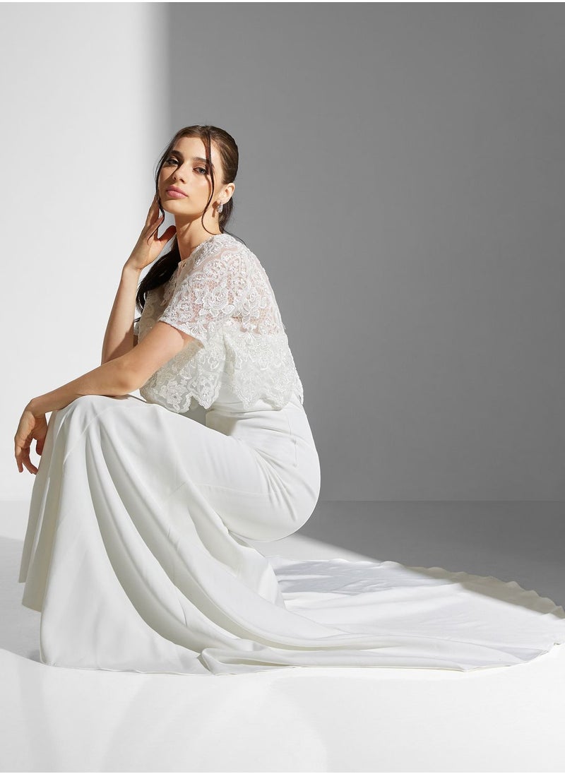 Chi-Chi London - Embellished Lace Detail Bridal Dress - Image 1
