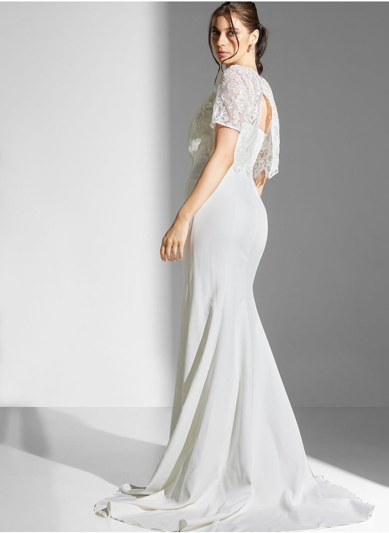 Chi-Chi London - Embellished Lace Detail Bridal Dress - Image 1