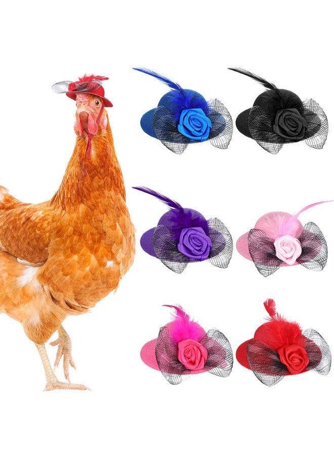 Weewooday 6 Pieces Chicken Hats For Hens Tiny Pets Funny Halloween Accessories Feather Top Hat With Adjustable Elastic Chin Strap Rooster Duck Parrot Poultry Stylish Show Costume (Simple Style) - Image 1