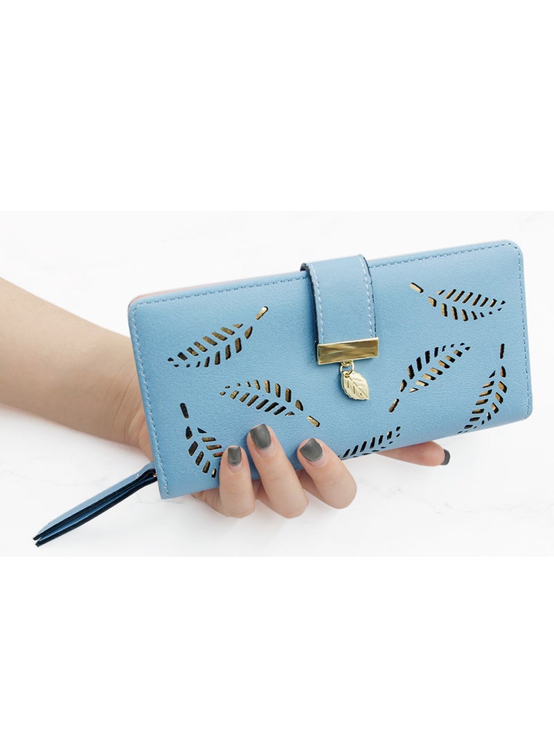 Rock Pow Women's Long Leaf Bifold Wallet Leather Card Holder Purse Zipper Buckle Elegant Clutch Wallet Handbag for Women  - Image 3