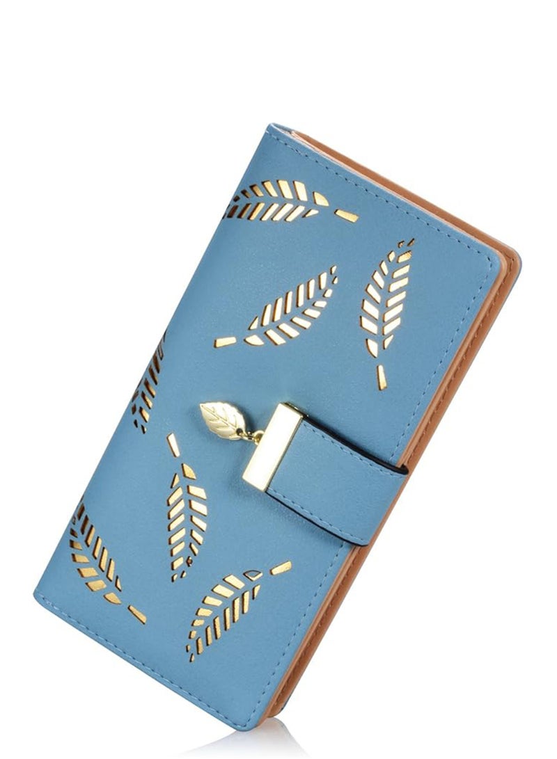 Rock Pow Women's Long Leaf Bifold Wallet Leather Card Holder Purse Zipper Buckle Elegant Clutch Wallet Handbag for Women  - Image 1