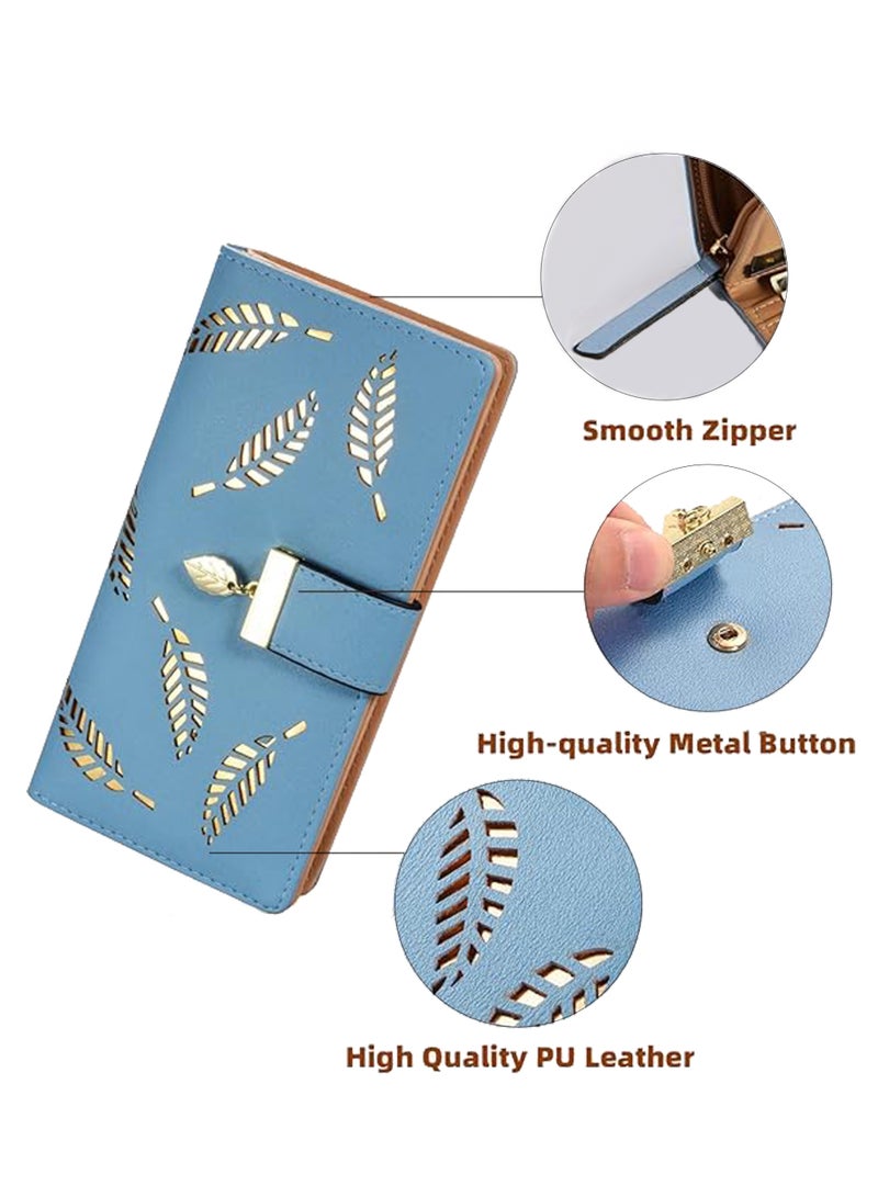 Rock Pow Women's Long Leaf Bifold Wallet Leather Card Holder Purse Zipper Buckle Elegant Clutch Wallet Handbag for Women  - Image 4