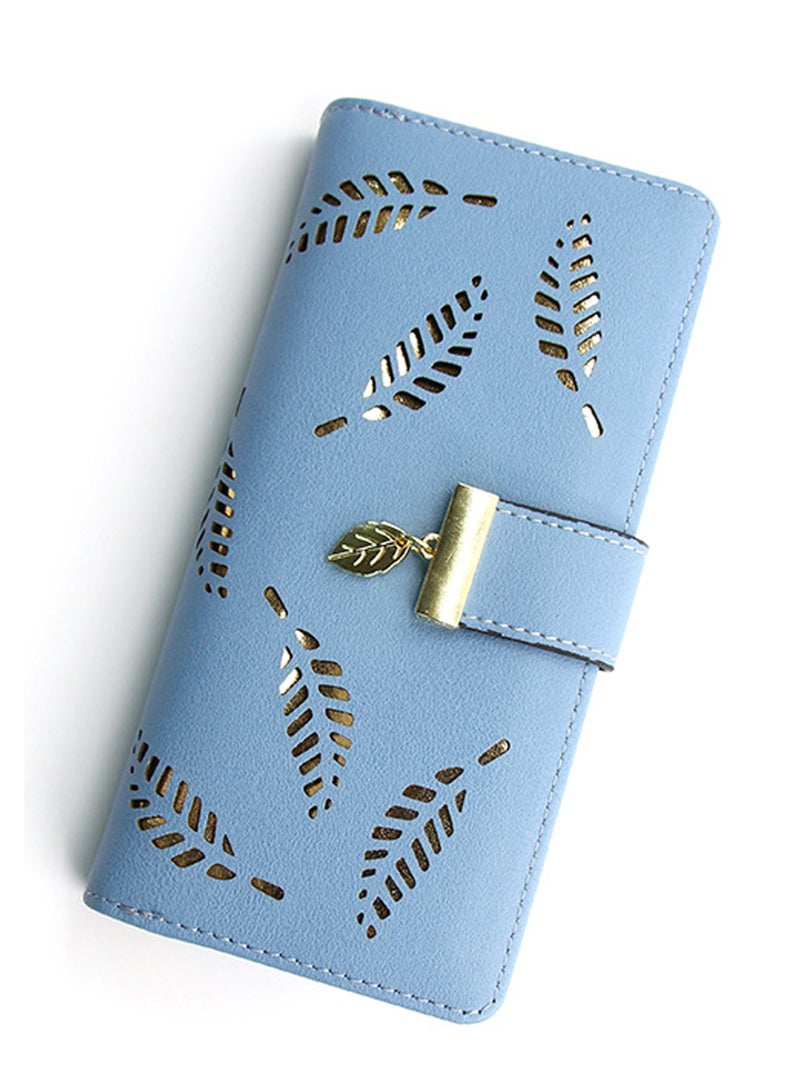 Rock Pow Women's Long Leaf Bifold Wallet Leather Card Holder Purse Zipper Buckle Elegant Clutch Wallet Handbag for Women  - Image 2