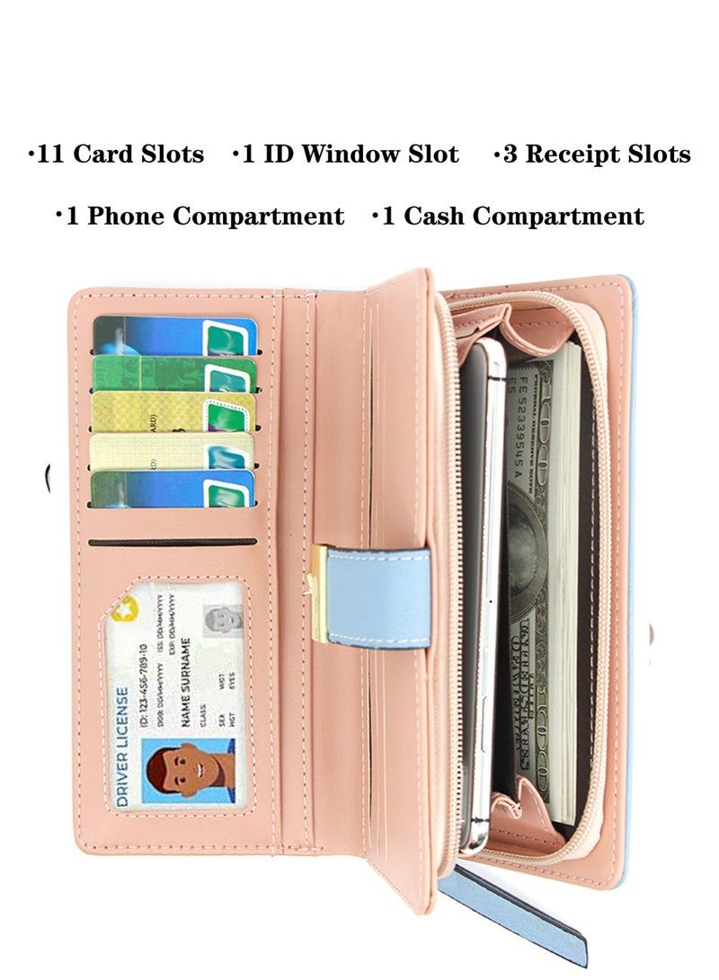 Rock Pow Women's Long Leaf Bifold Wallet Leather Card Holder Purse Zipper Buckle Elegant Clutch Wallet Handbag for Women  - Image 5