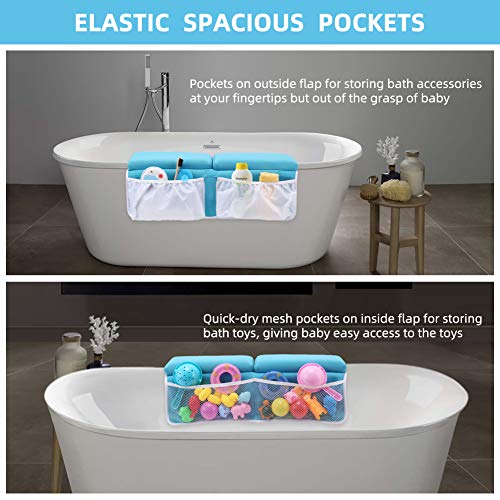 Yalumo Bath Kneeler and Elbow Rest Set Thick Baby Bath Kneeling Pad Bathing Kneeling Mat Cushion Washable Padded Bathtub Knee Saver with Arm Support and Pockets Organizer for Bathroom Bathtime Comfort, Blue - Image 3