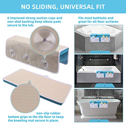 Yalumo Bath Kneeler and Elbow Rest Set Thick Baby Bath Kneeling Pad Bathing Kneeling Mat Cushion Washable Padded Bathtub Knee Saver with Arm Support and Pockets Organizer for Bathroom Bathtime Comfort, Blue - Image 4