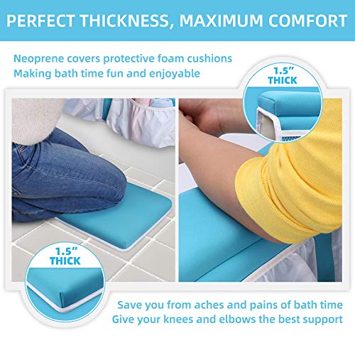 Yalumo Bath Kneeler and Elbow Rest Set Thick Baby Bath Kneeling Pad Bathing Kneeling Mat Cushion Washable Padded Bathtub Knee Saver with Arm Support and Pockets Organizer for Bathroom Bathtime Comfort, Blue - Image 2