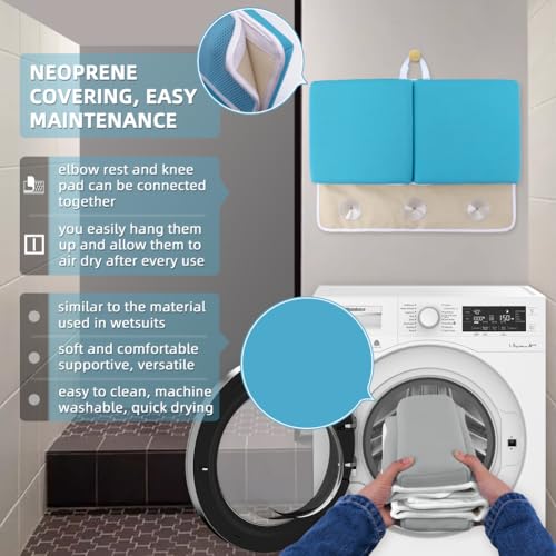 Yalumo Bath Kneeler and Elbow Rest Set Thick Baby Bath Kneeling Pad Bathing Kneeling Mat Cushion Washable Padded Bathtub Knee Saver with Arm Support and Pockets Organizer for Bathroom Bathtime Comfort, Blue - Image 5