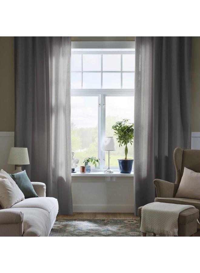 زبون ستائر برباط، زوج واحد، مع شريط رأسي/رمادي غامق، 140×300 سم - Image 2