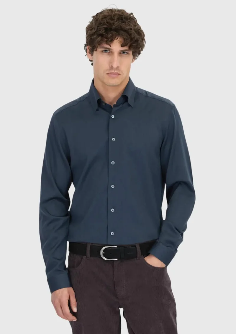 رامسي قميص هارد كول سادة بقصة كاجوال من مزيج الحرير