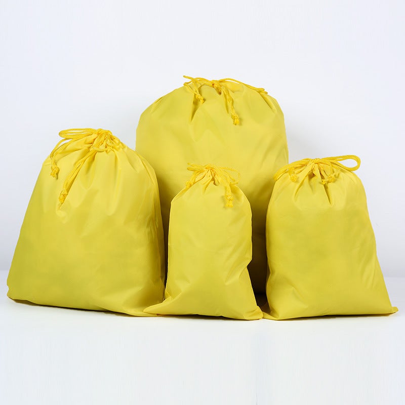 Portable Nylon Waterproof Travel Storage Bag Drawstring Pouch Socks Clothing Organizer Travel Packing Bag Yellow 