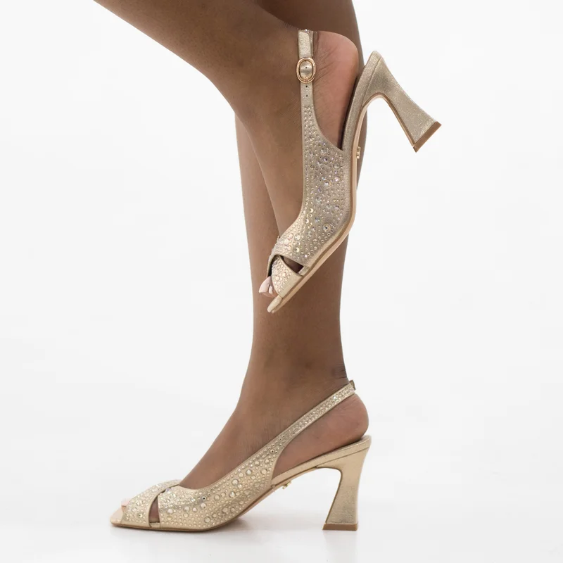 LAMARAPARIS GLAM BLOCK HEEL SLINGBACK CROSS OVER WITH DIAMONDS 7.5 CM HEEL