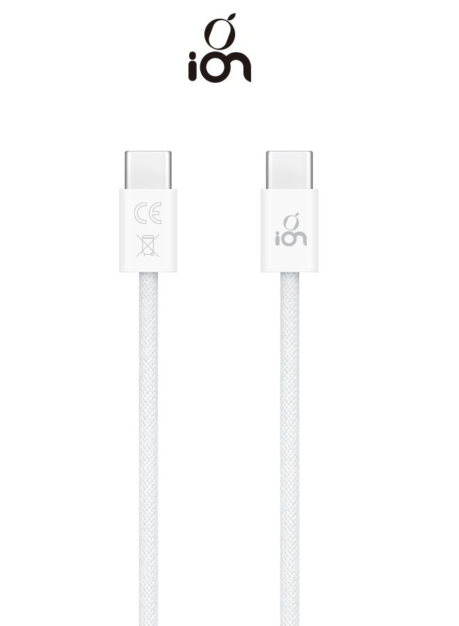 أيون سلك شاحن تايب سي بقوة 60 واط. كيبل تايب سي من القماش المضفر. سلك تايب سي اصلي بطول 1 متر. وصلة شاحن تدعم الشحن السريع جدا PD. كابل شحن type c يدعم شاحن ايفون، شاحن ايباد، شاحن سامسونج، هواوي، هونر، وغيرها العديد من الاجهزة المتوافقة. - Image 1