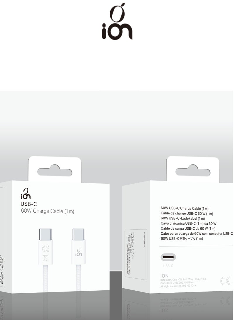 أيون سلك شاحن تايب سي بقوة 60 واط. كيبل تايب سي من القماش المضفر. سلك تايب سي اصلي بطول 1 متر. وصلة شاحن تدعم الشحن السريع جدا PD. كابل شحن type c يدعم شاحن ايفون، شاحن ايباد، شاحن سامسونج، هواوي، هونر، وغيرها العديد من الاجهزة المتوافقة. - Image 5