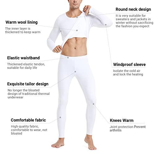 PISIQI Thermal Underwear Men Long Johns Set Ultra-Soft with Fleece Lined Base Layer Winter Skiing Warm Top & Bottom White - Image 2