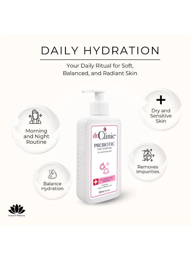 dr.Clinic جل غسول الوجه د.كلينيك بالبريبيوتيك للبشرة الجافة والحساسة (الوردي)