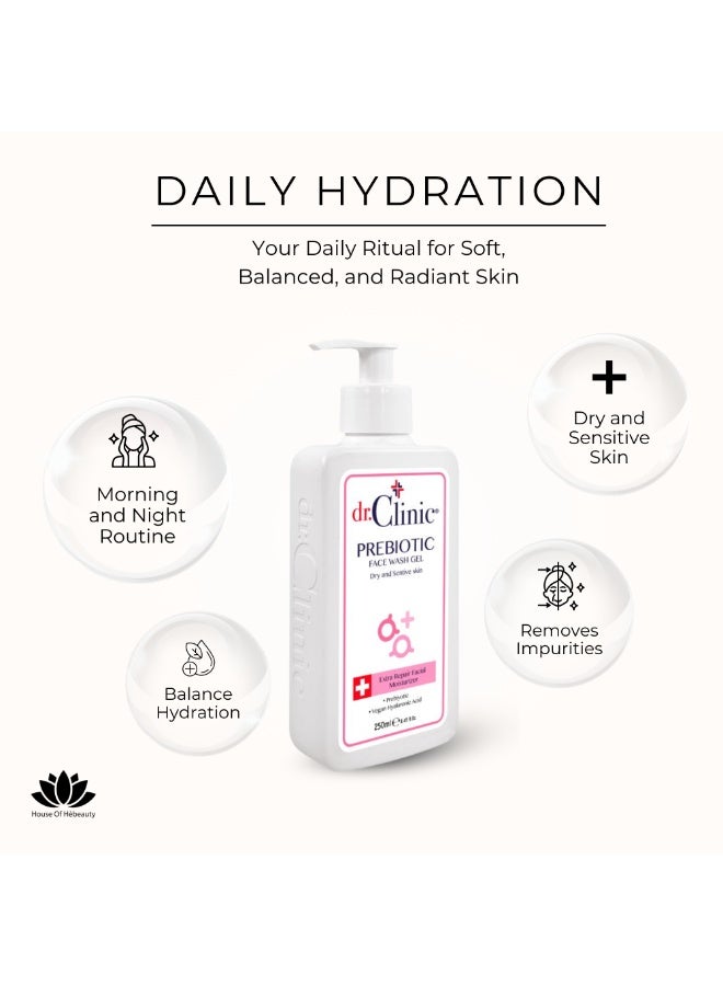 dr.Clinic DR. CLINIC | Prebiotic Face Wash Gel Cleanser | Hydrating Daily Facial Wash | Enriched with Hyaluronic Acid & Prebiotics | For Dry & Sensitive Skin | 250 ml - Image 2