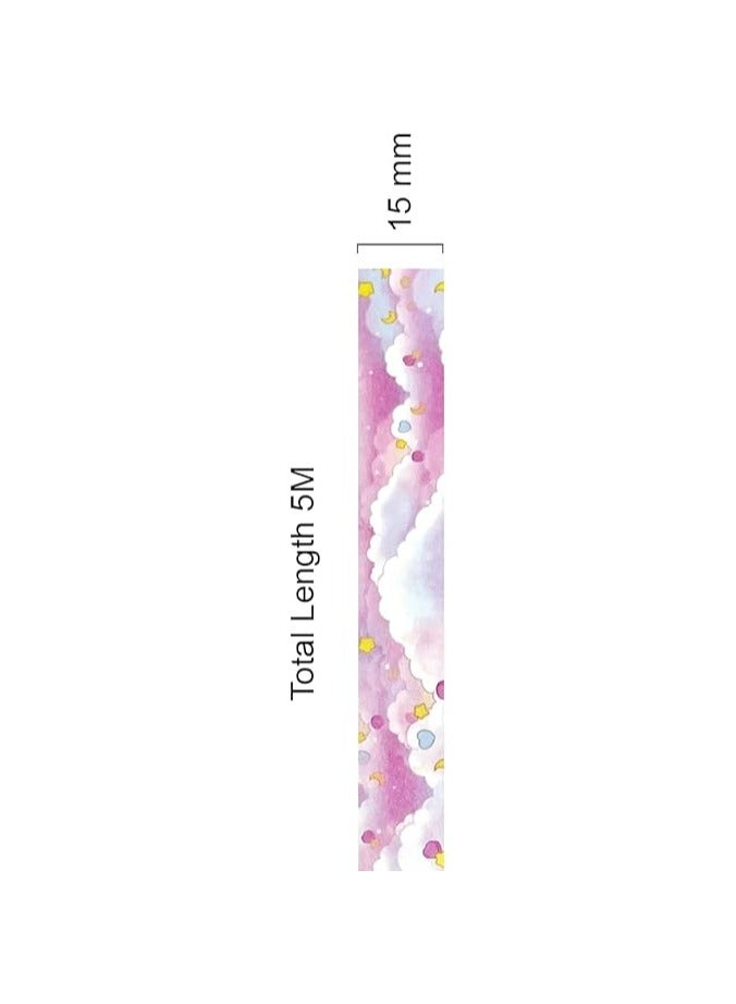 Washi Masking Tape, 15mm x 5M, Pink Clouds - Image 3
