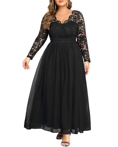 Talisea Plus Size Formal Dresses Ball Gowns Evening Prom Wedding Guest Gala Elegant Black V Neck Lace Chiffon Long Maxi Dress - Image 1