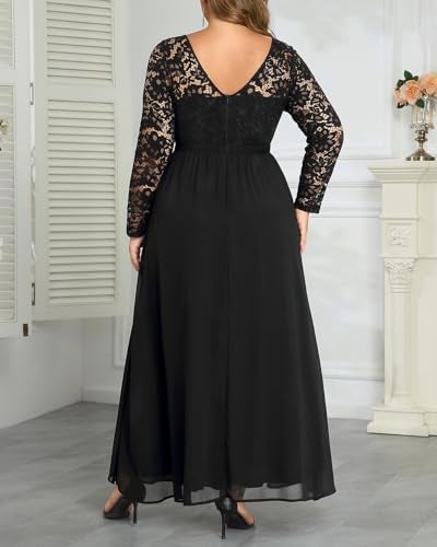 Talisea Plus Size Formal Dresses Ball Gowns Evening Prom Wedding Guest Gala Elegant Black V Neck Lace Chiffon Long Maxi Dress - Image 4