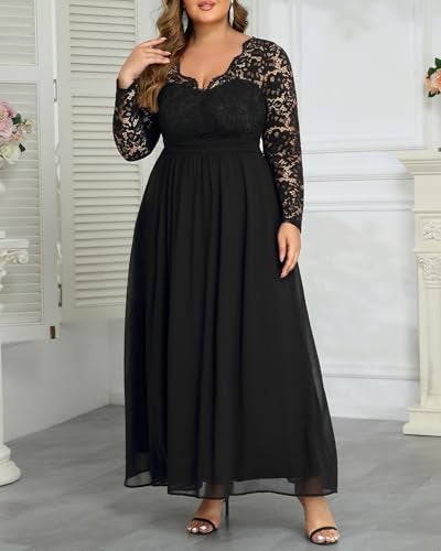 Talisea Plus Size Formal Dresses Ball Gowns Evening Prom Wedding Guest Gala Elegant Black V Neck Lace Chiffon Long Maxi Dress - Image 3