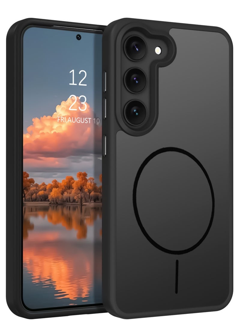 Shockproof Matte Case for Samsung Galaxy S23 Fe - Translucent Back Cover with Circular Design and Built-in Camera Protection (Black)