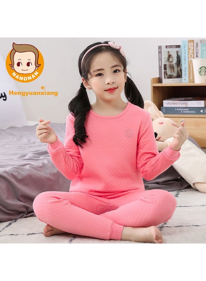 Children'S Thermal Underwear Set, Boys And Girls Padded Thickened Autumn Clothes And Pants, Inner And Outer Pure Cotton Three-Layer Warm Pajamas - Image 1