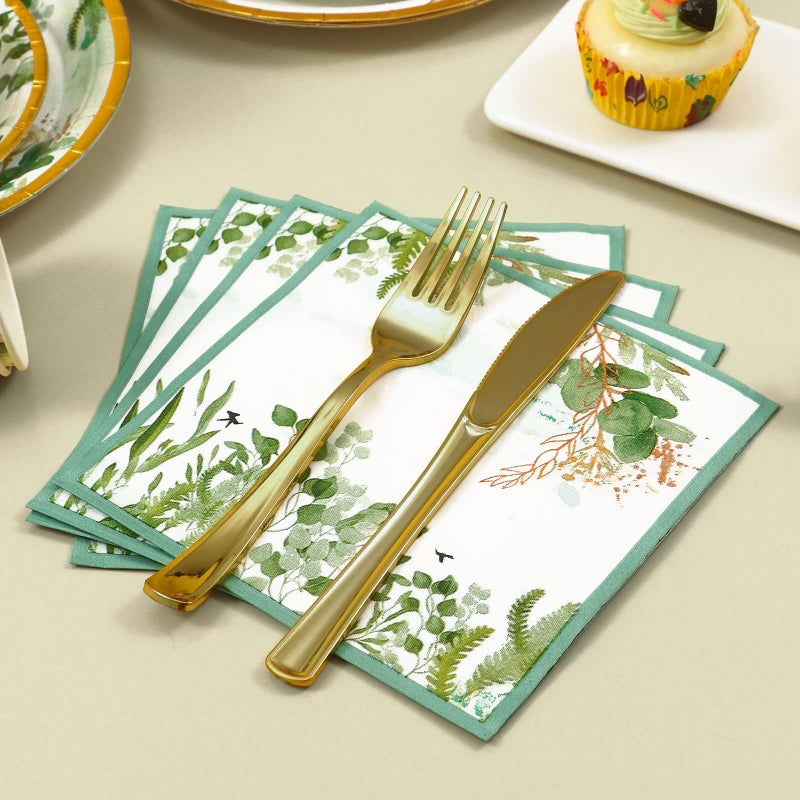 Gudvilla 168 Pcs Sage Green Baby Shower Decorations  Sage Green Plates  Bridal Shower Plates and Napkins sets  Eucalyptus Baby Shower Birthday Baptism Wedding Shower Decorations  Serves 24 - Image 5