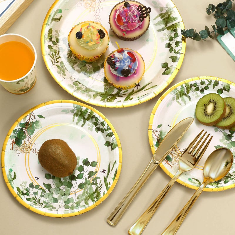 Gudvilla 168 Pcs Sage Green Baby Shower Decorations  Sage Green Plates  Bridal Shower Plates and Napkins sets  Eucalyptus Baby Shower Birthday Baptism Wedding Shower Decorations  Serves 24 - Image 4