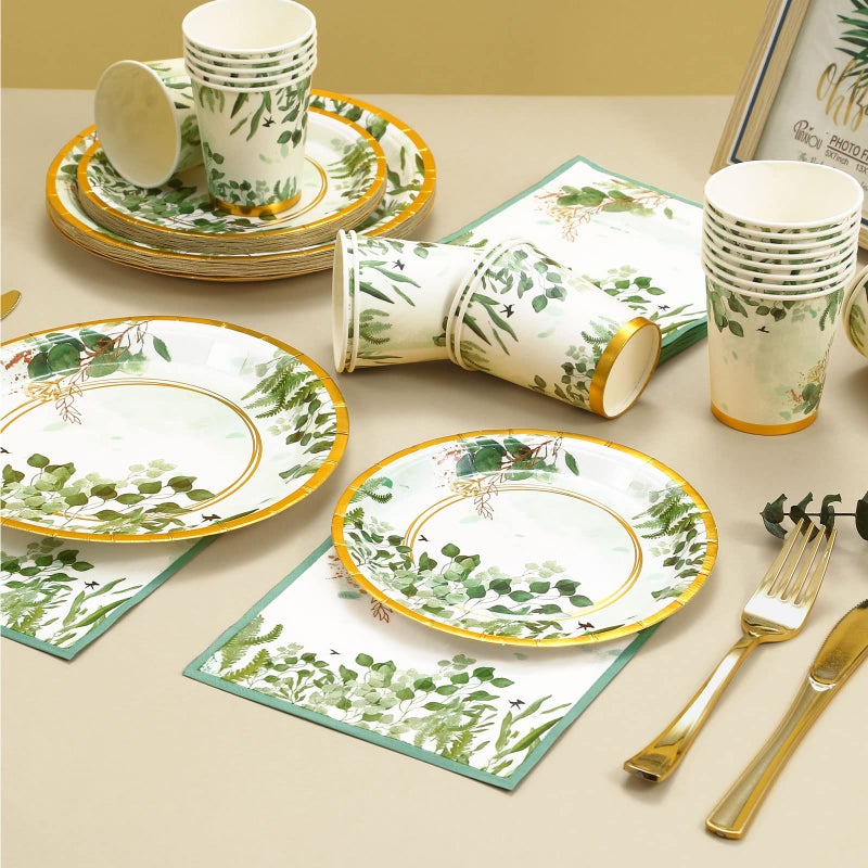 Gudvilla 168 Pcs Sage Green Baby Shower Decorations  Sage Green Plates  Bridal Shower Plates and Napkins sets  Eucalyptus Baby Shower Birthday Baptism Wedding Shower Decorations  Serves 24 - Image 2