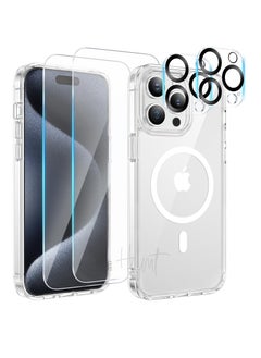 iPhone 15 Pro Case Clear Magsafe Case【5 in 1】2x Camera Lens Protector +2x Screen Protector Support Wireless Charging Non-Yellowing Slim Protective Case Cover 6.1 Inch