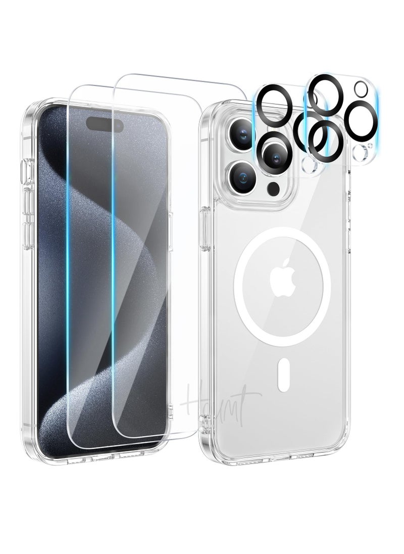 Houmt - iPhone 15 Pro Case Clear Magsafe Case【5 in 1】2x Camera Lens Protector +2x Screen Protector Support Wireless Charging Non-Yellowing Slim Protective Case Cover 6.1 Inch - Image 1