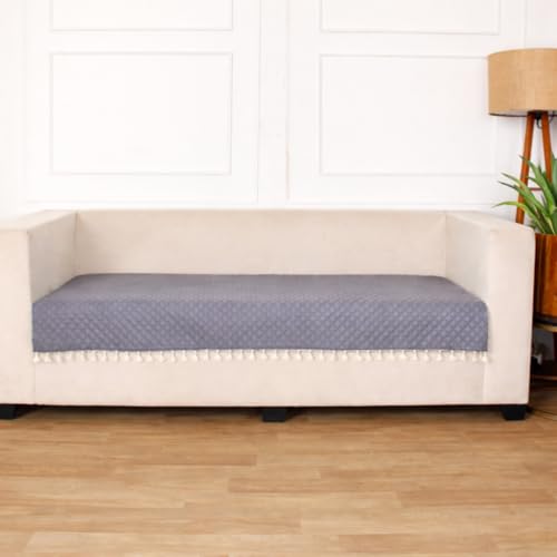 STITCHNEST 3 Seater Quilted Velvet Sofa Cover with Tassels | Elegant Grey Sofa Protector for Living Room | Soft, Washable | Perfect for Enhancing Living Room Interiors - Image 2